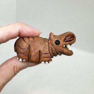 Vintage Clay Pottery House Hippo Cute Mini Handmade